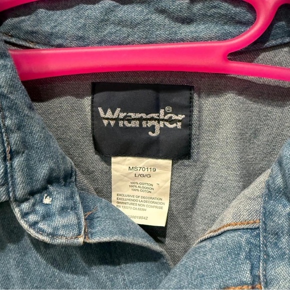 Vintage Wrangler Cowboy Cut Denim Western Pearl Snap Button Cotton Shirt Large - Picture 3 of 8